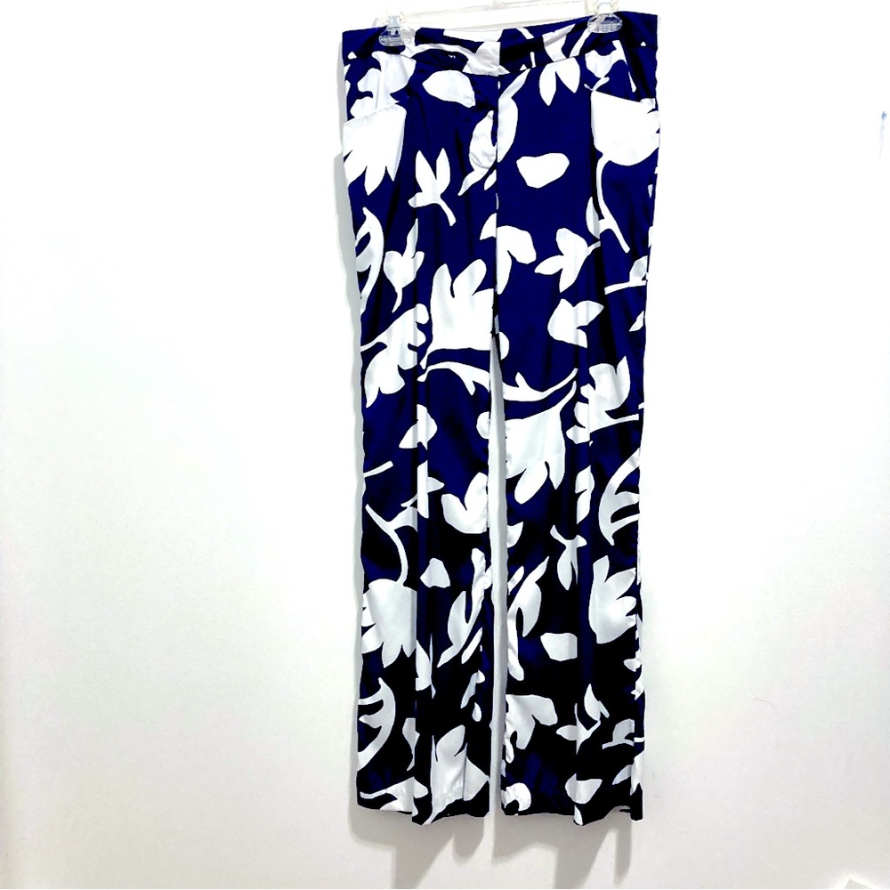 🌼Tommy Hilfiger Women Blue White Floral Wide Leg Lightweight Silk Palazzo Pants